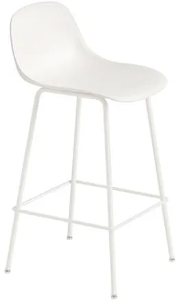 Muuto Fiber Barkruk met Tube Base en Rugleuning Wit/Wit H87,5 cm