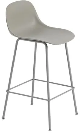 Muuto Fiber Barkruk met Tube Base en Rugleuning Grijs/Grijs H87,5 cm