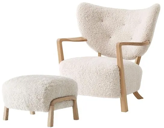 &Tradition Wulff ATD2 Fauteuil Schapenvacht Moonlight/Eiken Incl. ATD3 Poef