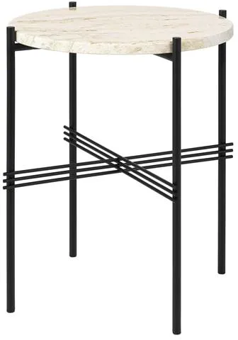 GUBI TS Bijzettafel Rond Ø40 Zwart/Wit Travertin