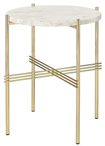 GUBI TS Bijzettafel Rond Ø40 Messing/Witte Travertin